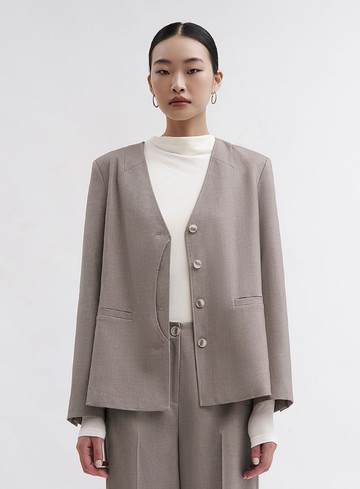 簡約天絲羊毛無領西裝外套