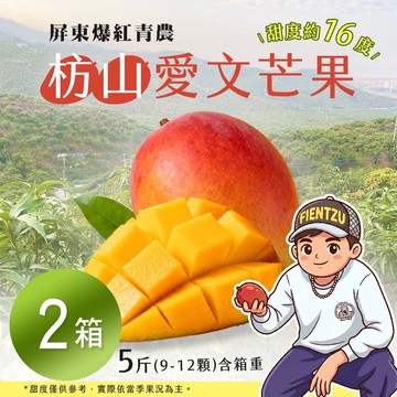 【雪莉朵辣嚴選】屏東爆紅青農 枋山愛文芒果 五斤-小果 x2箱(9-12顆)