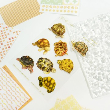 【陸龜先生】水彩插畫 防水白墨PET貼紙 手帳 爬蟲 自然