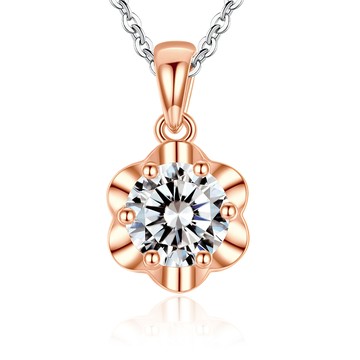 925純銀項鍊．綻放時刻．擬真鑽．單鑽．玫金款．CS6039