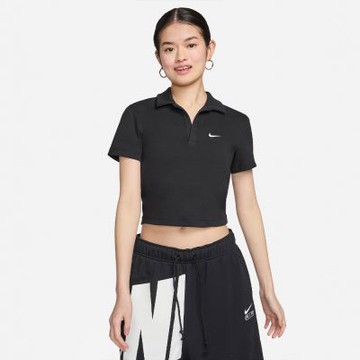 NIKE AS W NSW ESSNTL SS POLO CRP TO 女 短袖上衣 短版 POLO衫黑-DV7885010