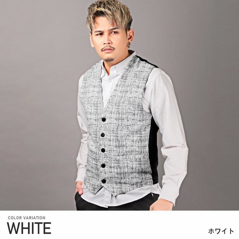 ベスト メンズ ジレ スーツ チェック柄 モザイクチェック 切替 ジレベスト 大人 上品 ビター系 通販 LINEポイント最大0.5%GET  LINEショッピング