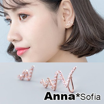AnnaSofia 塗鴉線繪 不對稱925銀針耳針耳環(玫瑰金系)