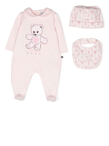 Philipp Plein Junior - Teddy-motif babygrow set - kids - Cotton/Cotton/Elastane - 6-9 mths - Pink
