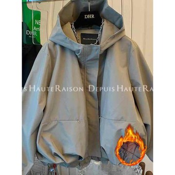 2026今年爆款外套女秋冬季休閑寬松時尚夾棉沖鋒衣短款連帽派克服