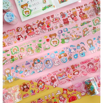 🍋檸檬青🍋新款現貨追夢未來系列8款6cm*2m自帶離型紙PET防水手繪卡通膠帶貼紙手帳裝飾素材