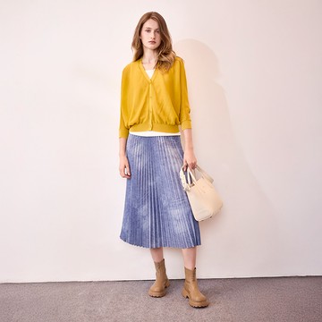 暈染感優雅壓褶長裙