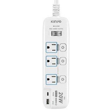 Kinyo 4開3插PD + QC高溫斷電延長線  2.7m  白色  1條