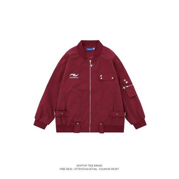 WH先生美式復古刺繡字母棒球服外套男潮牌寬松百搭小眾休閑夾克