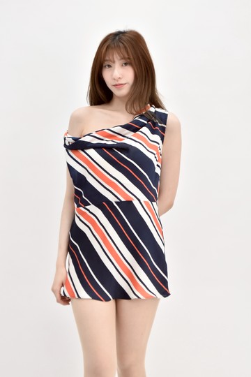 (L) moma紡紗透膚無袖橘白藍色洋裝