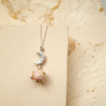 月亮星球 黃銅18吋項鍊