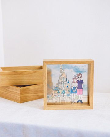 【客製化透明相框】人像 情侶 HG可愛風似顏繪 ⋯木框+玻璃⋯