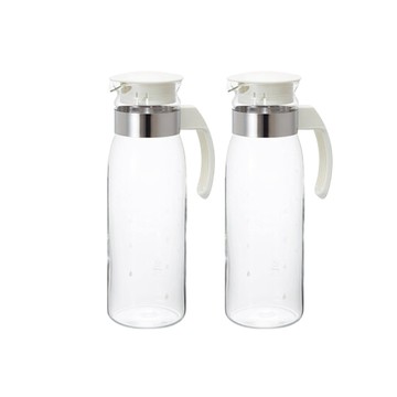 HARIO 日本耐熱玻璃冷水壺-2入組-附把直立式-1.4L-白蓋-日本製(RPLN-14-OW)