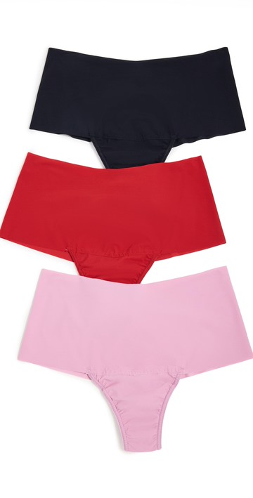Hanky Panky Breathe Hi Rise Thong 3 Pack Black/Crimson/Provence Pink S