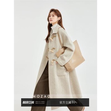「摩造」牛角扣高級感毛呢外套女2025秋冬新款長款雙面呢羊絨大衣