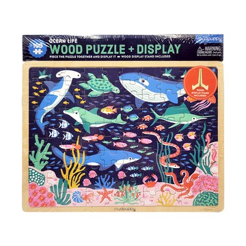 Mudpuppy 木質展示拼圖 海洋生活 Set 100片 附木質展示架  1組