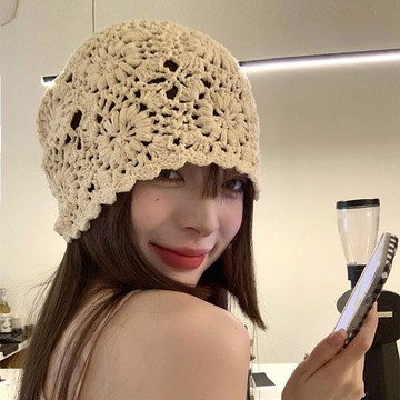 日系手工帽子堆堆薄款透氣編織鏤空復古針織文藝包頭毛線帽帽女 帽子 時尚 出貨 帽子女 堆堆帽 鏤空帽 蕾絲帽子 日系帽子