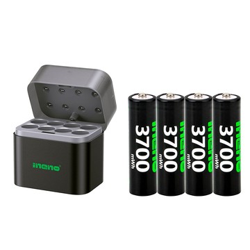 iNeno 3號/AA 恆壓可充式1.5V鋰電池3700mWh4入+(3號8槽)(鎳氫/鋰電 混充型)AI隨身收納盒充電器