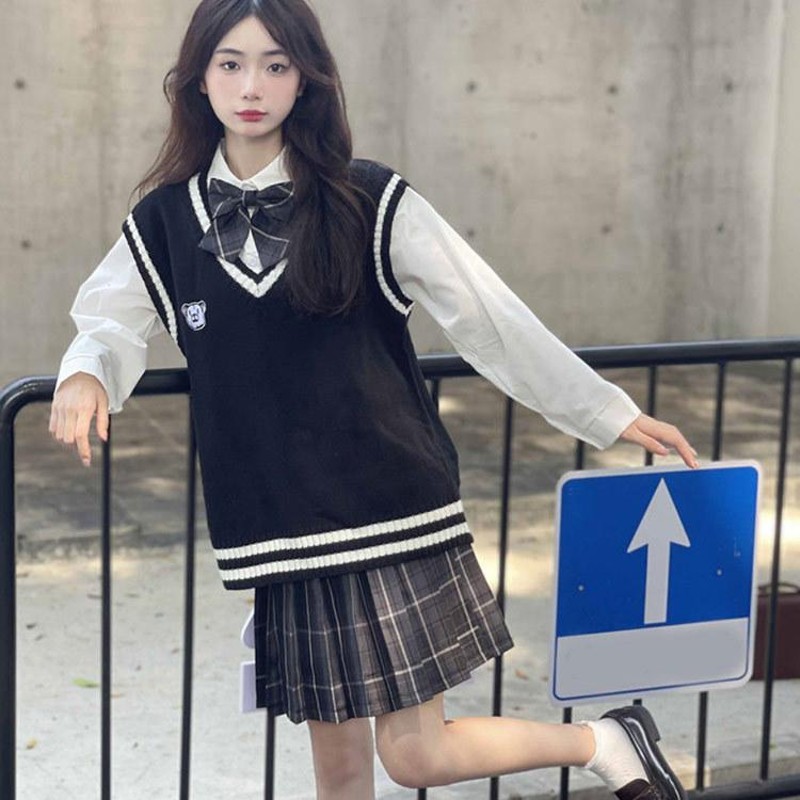 JK 制服 ベスト ニット スクールベスト 女子高生 ニットべスト V