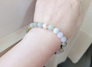 【親翠】天然翡翠 冰硃砂紅多寶8mm圓珠手環手圍16適合