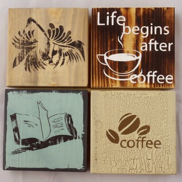 四格裝飾掛畫 休憩版 畫作 裝飾品 彩繪 餐廳佈置 四小格 木作