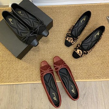 絨面方頭單鞋氣質安可拉紅內增高女鞋新款蝴蝶結韓版淺口低跟鞋女