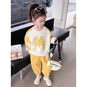 女小童拼色套裝春秋季2025新款寶寶休閑字母秋裝小女孩衛衣兩件套
