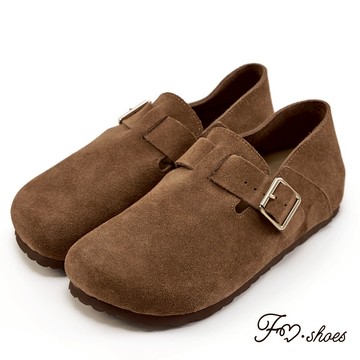 FM SHOES 全真皮足弓減壓麂皮兩穿饅頭鞋 棕