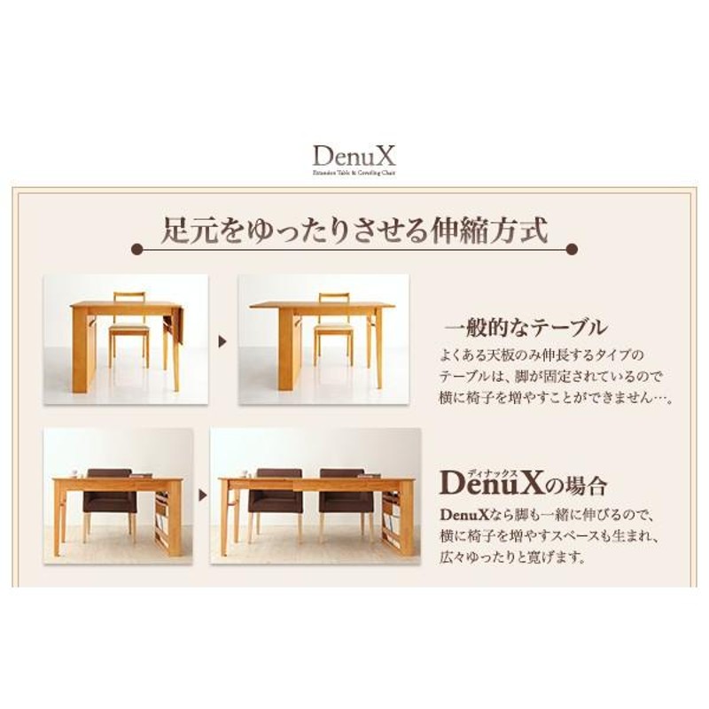 三段階伸縮式 シェルフ付きダイニングセット DenuX ディナックス 4点