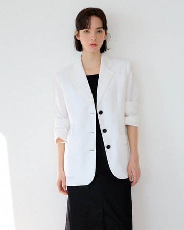 韓國姊妹情誼，基本款長版亞麻外套 - 白色