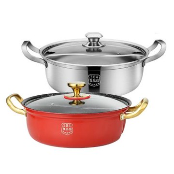 【QHL酷奇】新春限定 304不鏽鋼一體成形防溢鴛鴦鍋-28/32cm任選