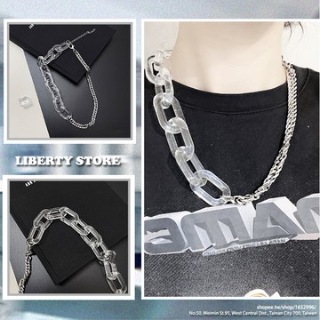 【一生推】透明鍊條對拼項鍊 男生首飾 拼接設計 亞克力 鋼鈦材質 街頭感 Y2K 潮男穿搭 潮流配飾