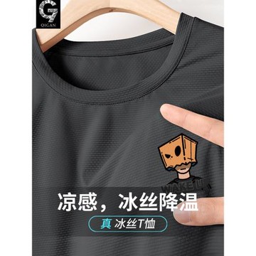 男士短袖t恤夏季2026新款青少年學生冰絲薄款速干體恤運動半袖潮
