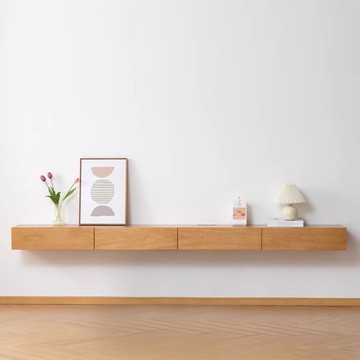 免運 開發票 實木懸空電視柜掛壁極簡壁掛房間懸掛主臥日式原木色懸浮極窄掛柜 快速出貨