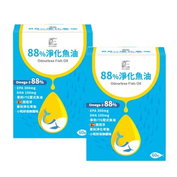 魚油 【德醫】88%淨化魚油 2瓶(60粒/瓶 高濃度魚油、小粒好吞無腥味)