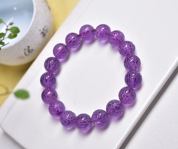 天然紫水晶回紋珠手鏈 珠徑12mm