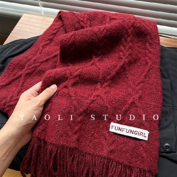 🔥2件9折🍊臺北出貨🍊可開發票韓國訂單2026新款大菱形格子麻花針織毛線圍巾女秋冬季韓版百搭保