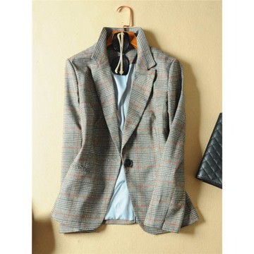 格子小西裝外套女秋冬裝新款韓版女士長袖修身顯瘦格紋休閑小西服