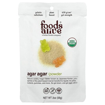 Foods Alive, 全素瓊脂粉，植物基明膠，2 盎司（56 克）