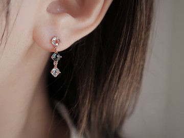 情人節禮物 925純銀 藍寶石 拓帕石 18K金 耳環 耳夾 一對