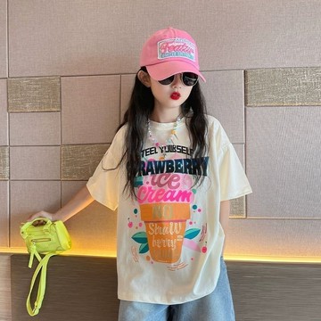 台灣出貨 100%純棉女童2026新款夏季中大童上衣設計感小眾女夏裝兒童t恤潮 女童上衣 女童短袖T恤 兒童短袖
