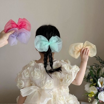 Mimo⭐高級感輕奢超仙蝴蝶結歐根紗頂夾後腦勺兒童純色氣質髮夾頭飾