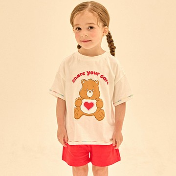 韓國 Care Bears - 聯名款愛心大熊短袖套裝-白X紅