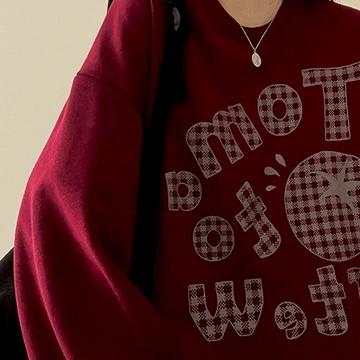 Codibook｜韓國 HIJJOO 酒紅色格紋圓領寬鬆長袖衛衣［現貨 - 黑色］長袖上衣 大學T 女裝