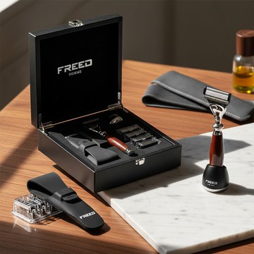 【FREED】五刀刮鬍刀尊爵禮盒 仿紫紅檀木 客製化刻字 送禮推薦
