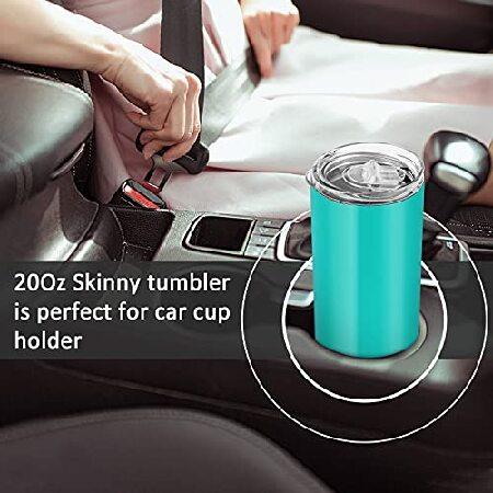 20 Oz Skinny Travel Tumblers, Pack Stainless Steel Skinny Tumblers with Lid Straw, Double Wall Insulated Tumblers, Slim Water Tumbler Cup,並行輸入品