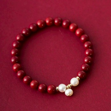 紫金砂硃砂6mm 天然淡水珍珠14K包金配件單圈手鍊化太歲 新年禮物