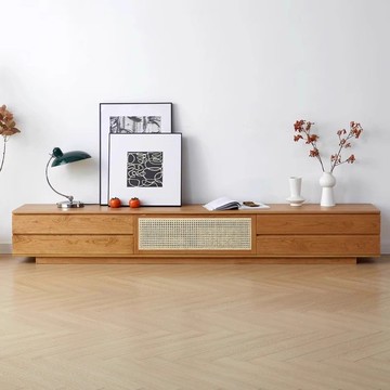 台灣公司 附發票 日式櫻桃木實木電視櫃整裝方形儲物抽屜櫃小戶型客廳矮櫃組合