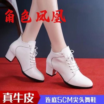 女鞋春季休閑粗跟小皮鞋職業工作高跟鞋女真皮中跟媽媽瑪麗珍女鞋