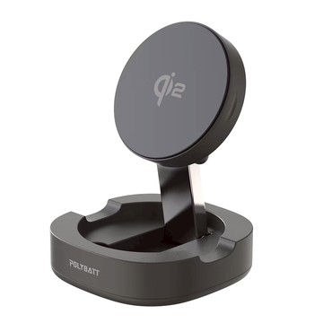 POLYBATT Qi2認證 15W二合一折疊式磁吸無線充電座  MPP01-15W  1個  黑色